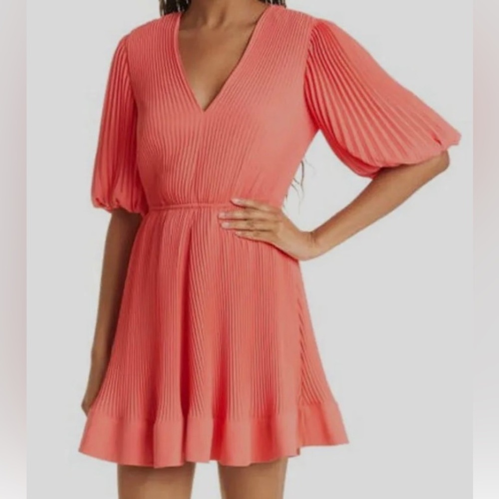 NWT Milly Elle Pleated Flare Mini Dress Coral Size 2